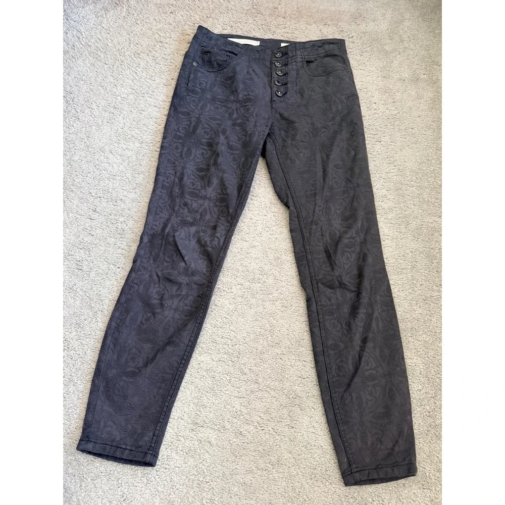 Pilcro Anthropologie Floral Jacquard High Rise Skinny Jeans Grey Button Fly 26.5 - Picture 2 of 7